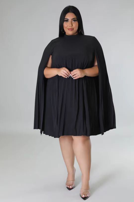 LADIES PLUS SIZE PLEATED DRESS WHITE / RED / BLACK (SIZE XL - 5XL)