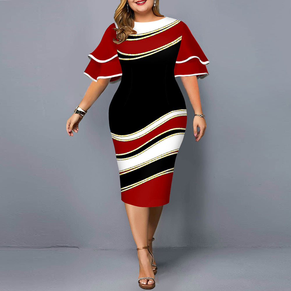 LADIES PLUS SIZE DRESS RED / PURPLE / DARK GREEN / BLUE / WINE RED (SIZE XL - 5XL)