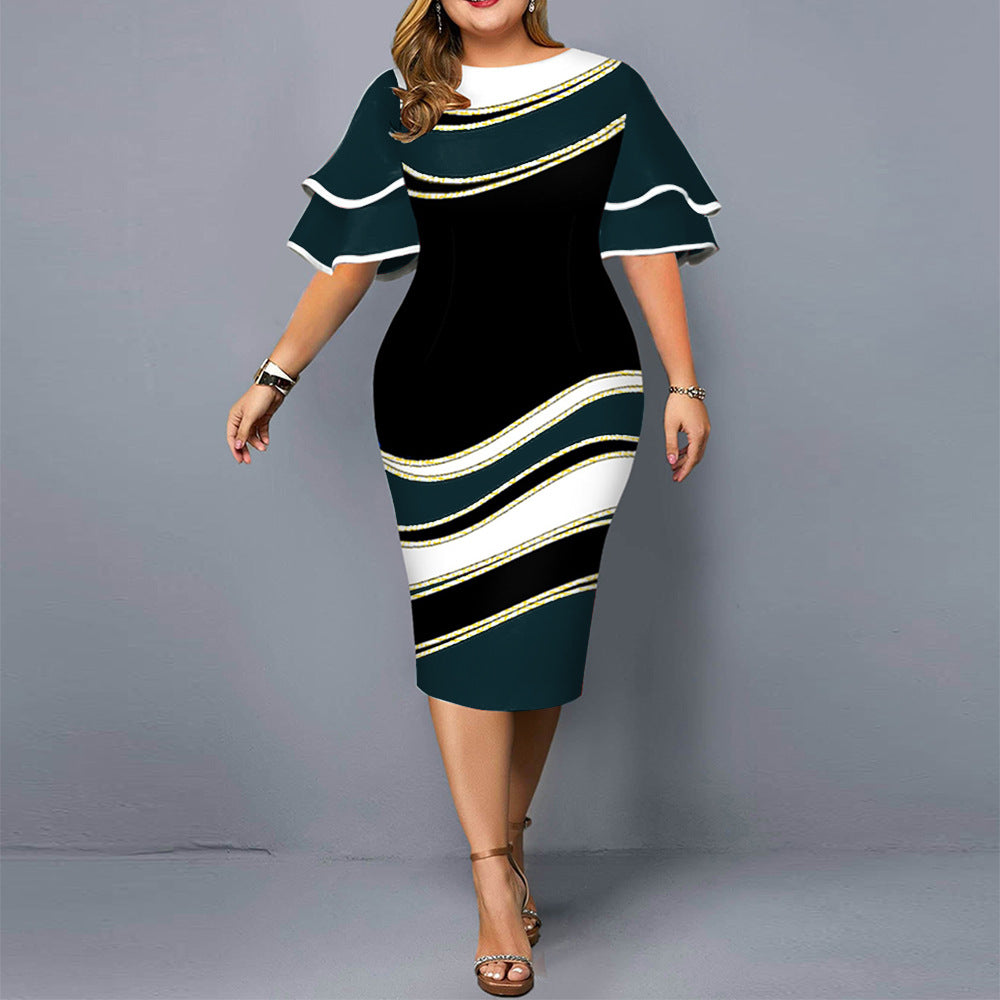 LADIES PLUS SIZE DRESS RED / PURPLE / DARK GREEN / BLUE / WINE RED (SIZE XL - 5XL)