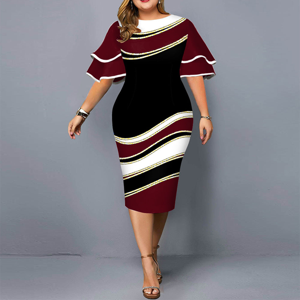 LADIES PLUS SIZE DRESS RED / PURPLE / DARK GREEN / BLUE / WINE RED (SIZE XL - 5XL)