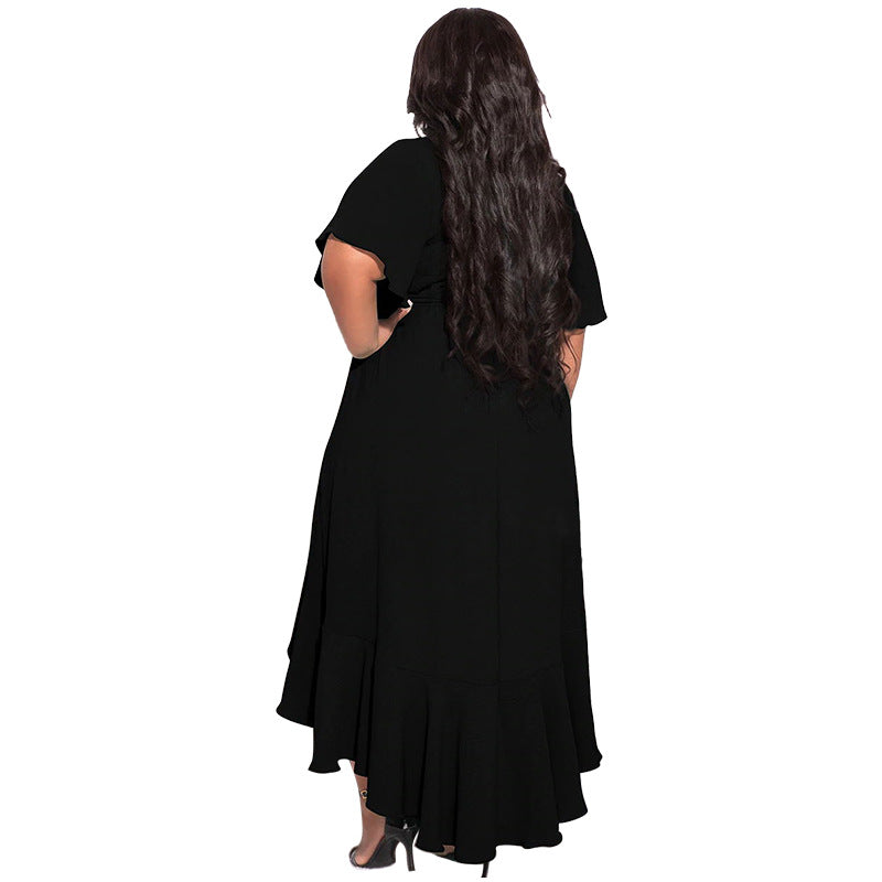 LADIES PLUS SIZE SHORT SLEEVE DRESS WHITE / BLACK / BLUE / ORANGE (SIZE L - 5XL)