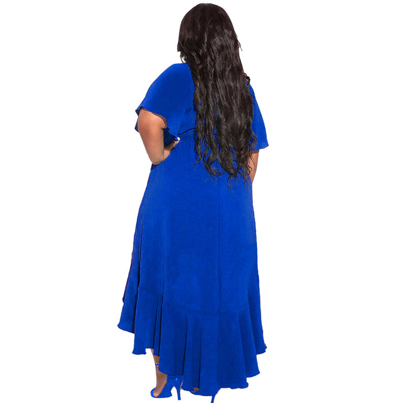 LADIES PLUS SIZE SHORT SLEEVE DRESS WHITE / BLACK / BLUE / ORANGE (SIZE L - 5XL)