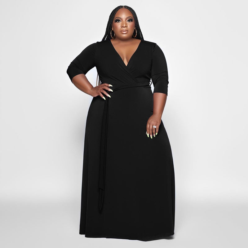 LADIES PLUS SIZE BELTED DRESS 8 COLOURS (SIZE XL - 5XL)