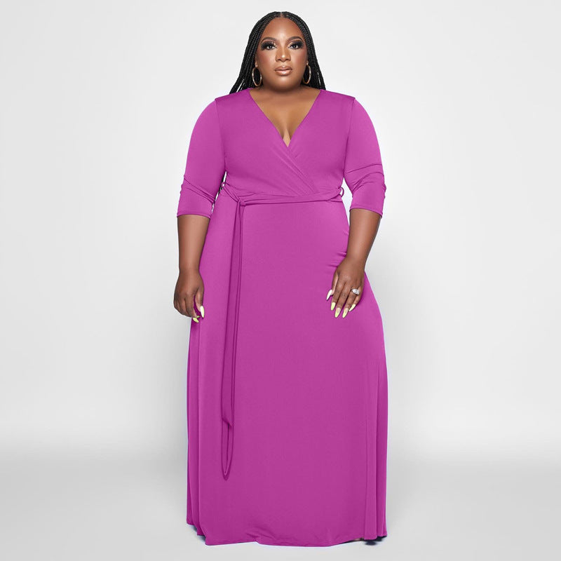 LADIES PLUS SIZE BELTED DRESS 8 COLOURS (SIZE XL - 5XL)