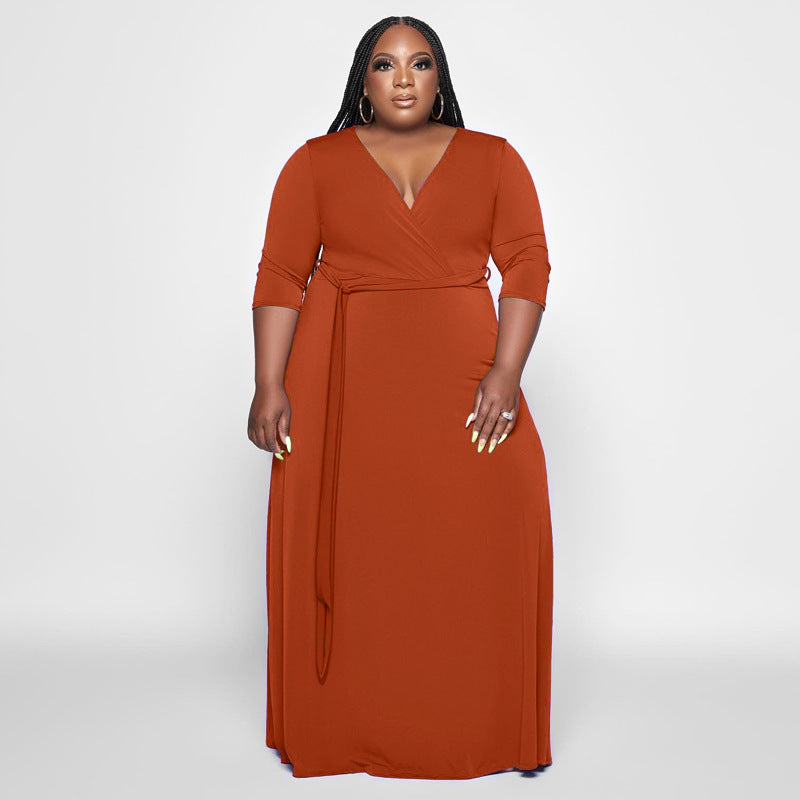 LADIES PLUS SIZE BELTED DRESS 8 COLOURS (SIZE XL - 5XL)
