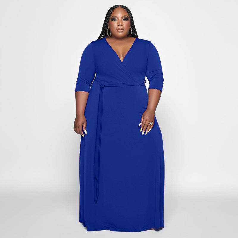 LADIES PLUS SIZE BELTED DRESS 8 COLOURS (SIZE XL - 5XL)