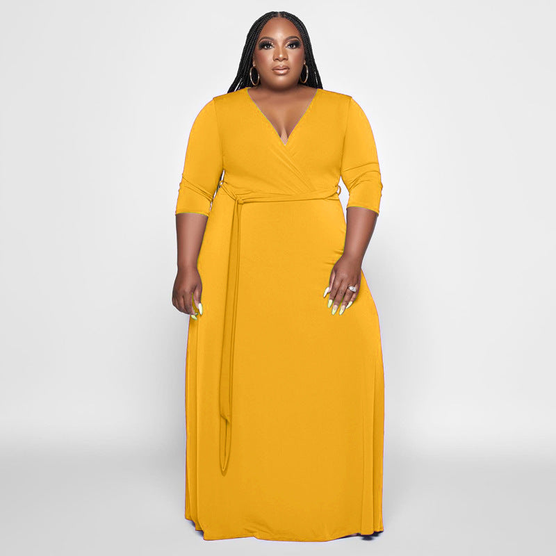 LADIES PLUS SIZE BELTED DRESS 8 COLOURS (SIZE XL - 5XL)