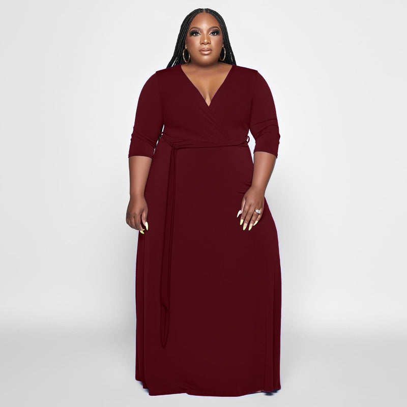LADIES PLUS SIZE BELTED DRESS 8 COLOURS (SIZE XL - 5XL)