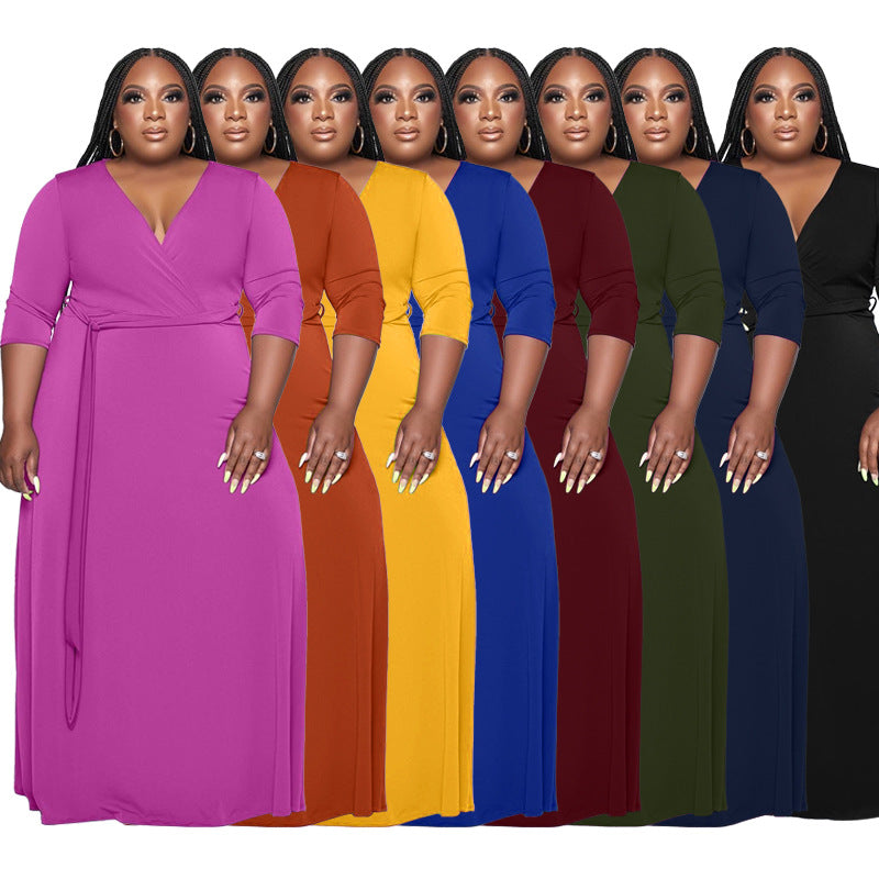 LADIES PLUS SIZE BELTED DRESS 8 COLOURS (SIZE XL - 5XL)