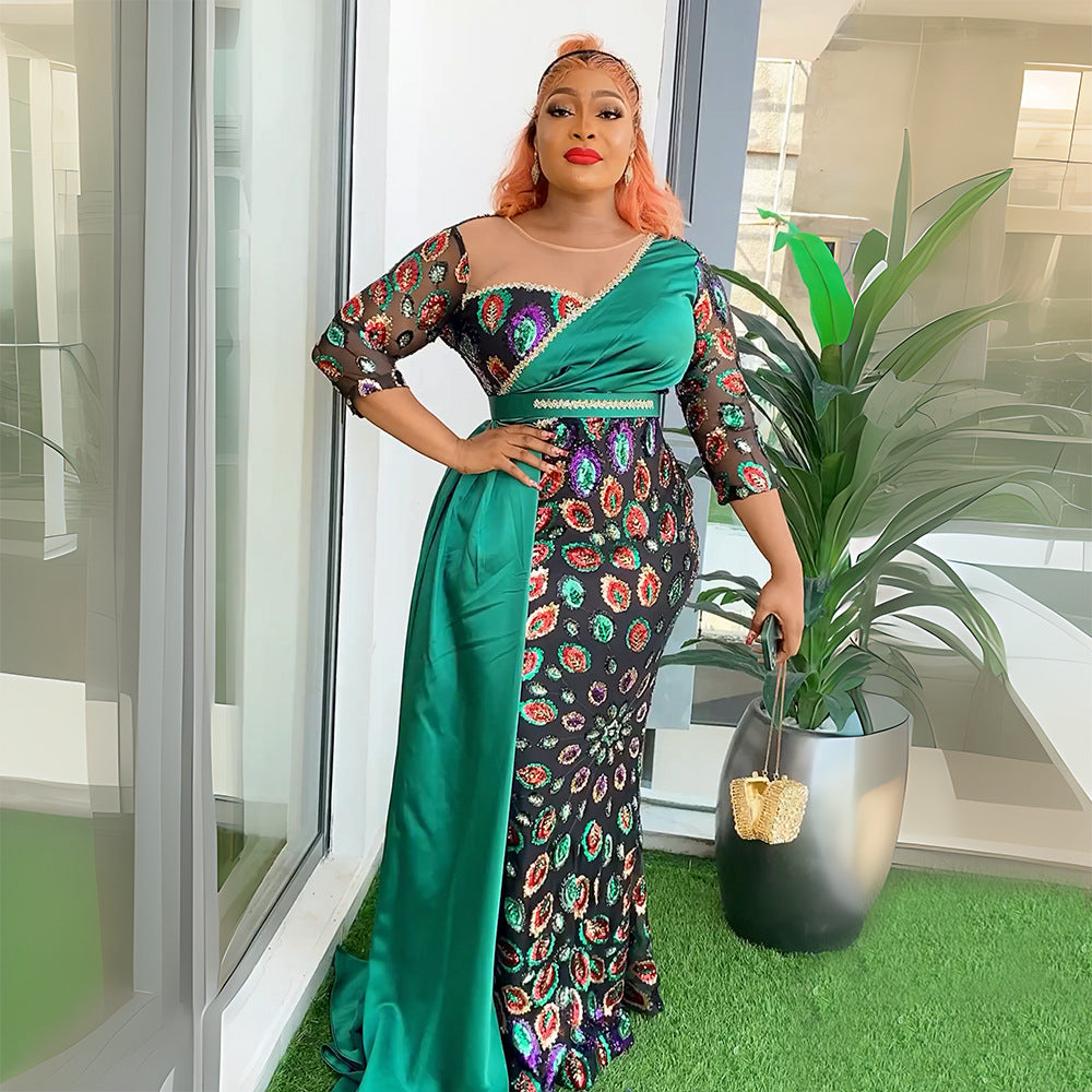 LADIES PLUS SIZE DRESS BLACK / GREEN / RED / DARK BLUE (SIZE L - 3XL)