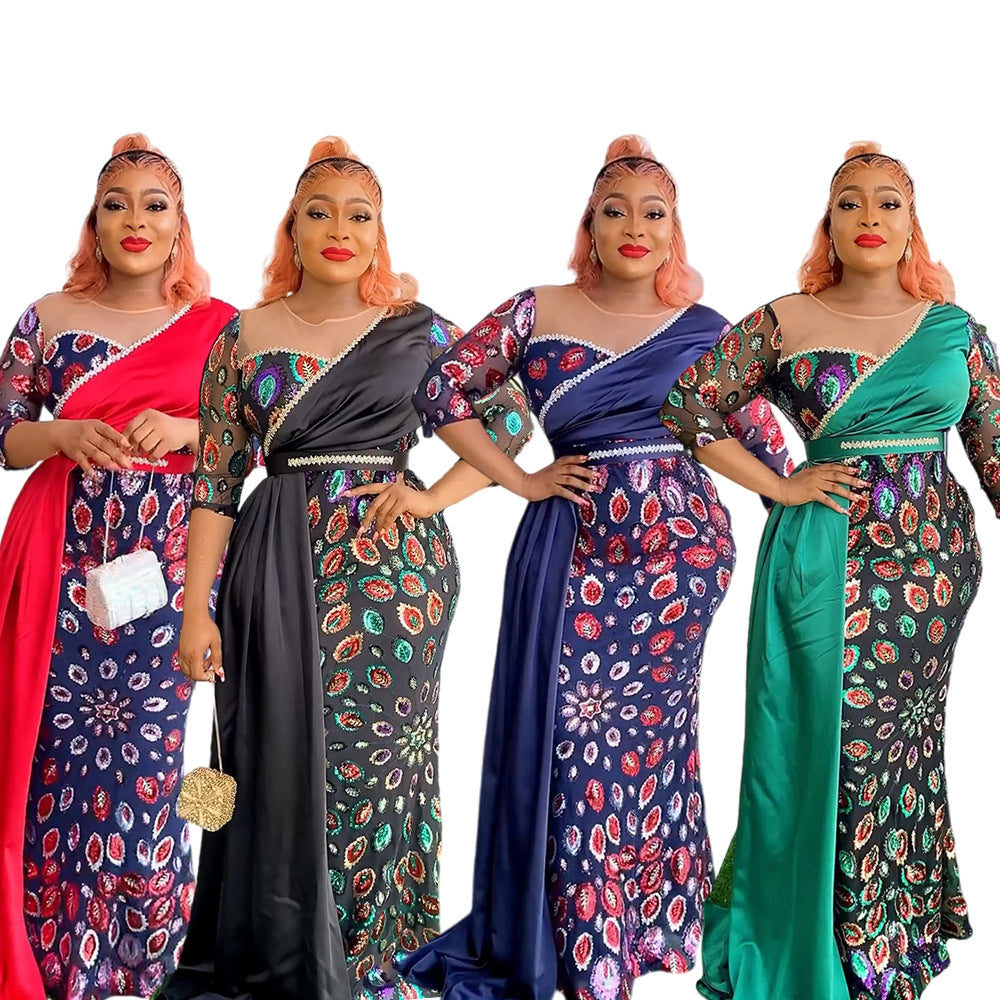 LADIES PLUS SIZE DRESS BLACK / GREEN / RED / DARK BLUE (SIZE L - 3XL)