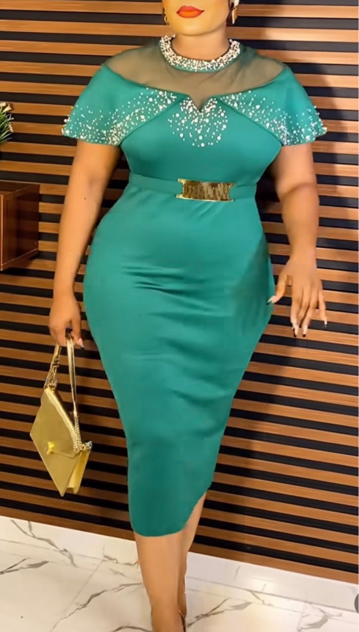 LADIES PLUS SIZE SHORT SLEEVE DRESS WHITE / PURPLE WINE RED / GREEN (SIZE M - 2XL)
