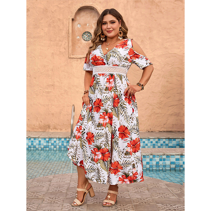 LADIES PLUS SIZE SHORT SLEEVE DRESS WHITE (SIZE XL - 4XL)