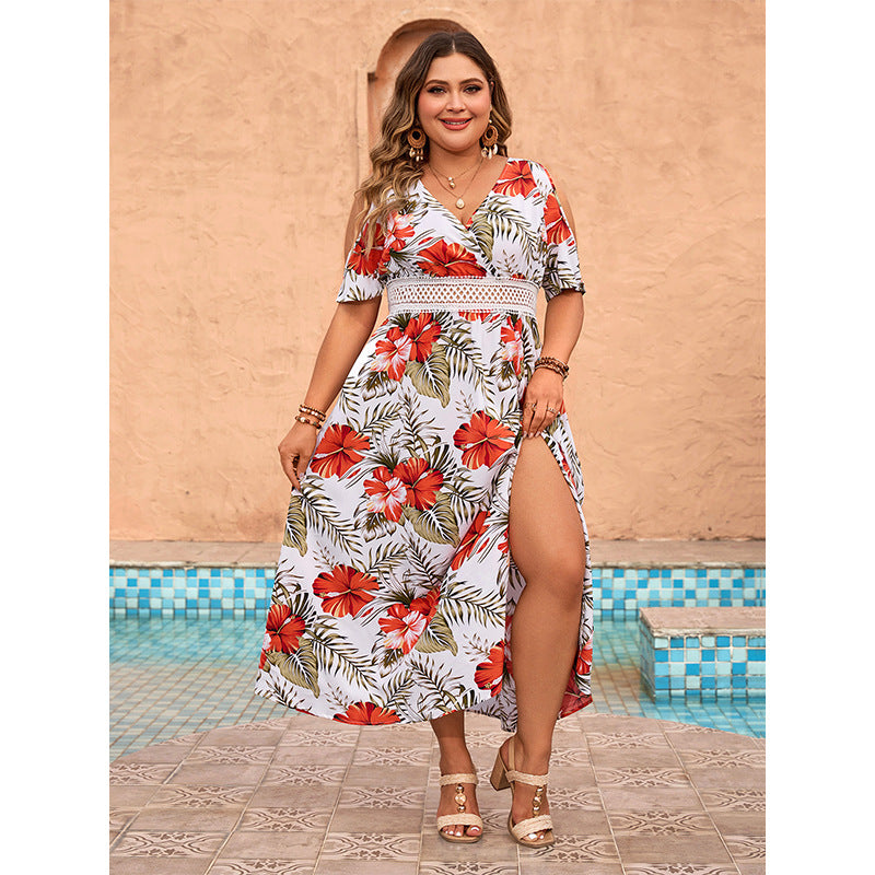 LADIES PLUS SIZE SHORT SLEEVE DRESS WHITE (SIZE XL - 4XL)