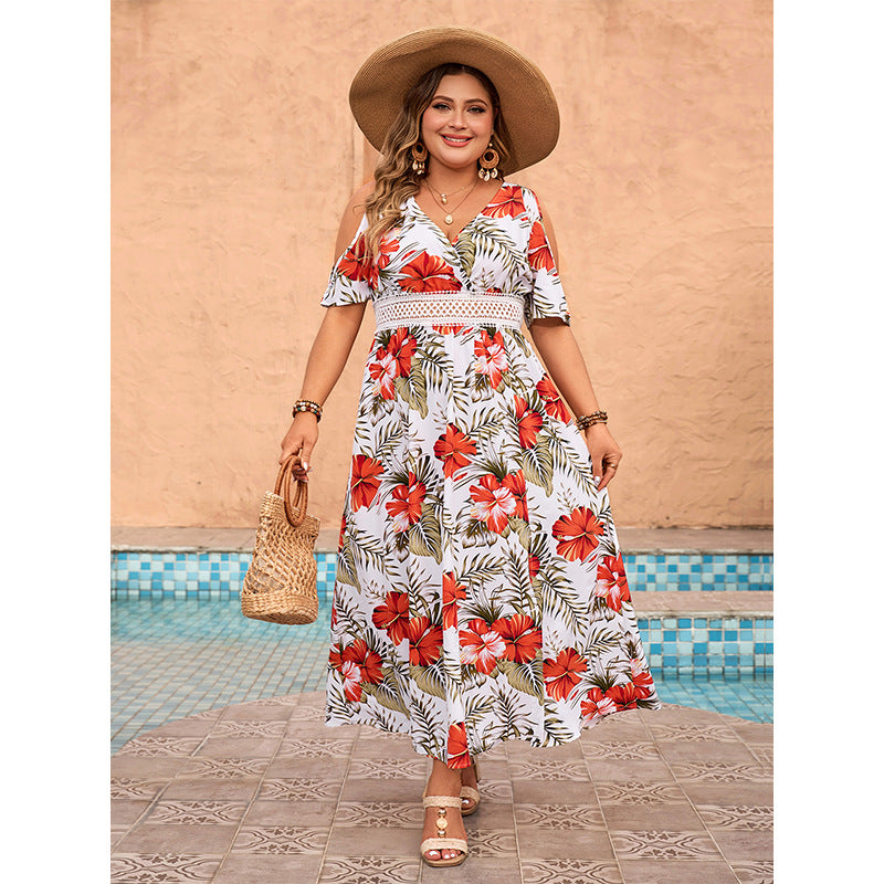 LADIES PLUS SIZE SHORT SLEEVE DRESS WHITE (SIZE XL - 4XL)