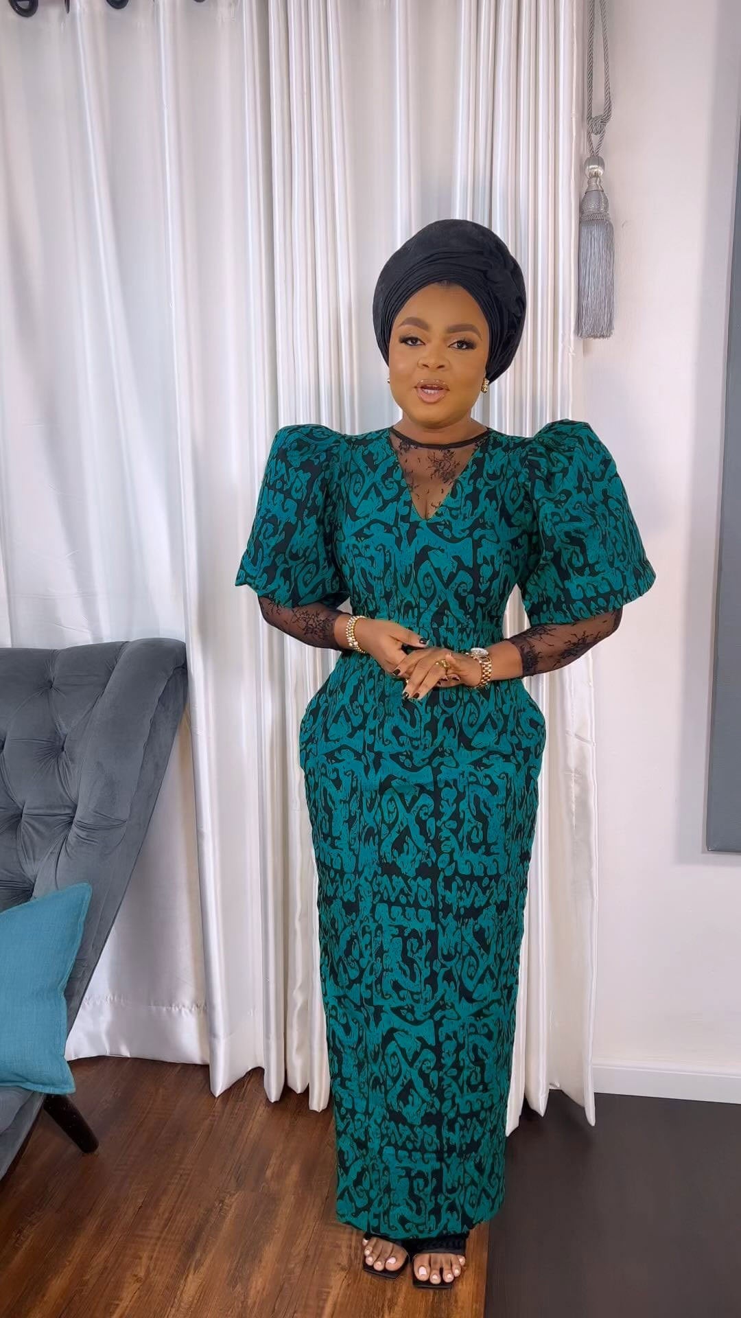LADIES PLUS SIZE PRINTED DRESS BLUE (SIZE L - 3XL)