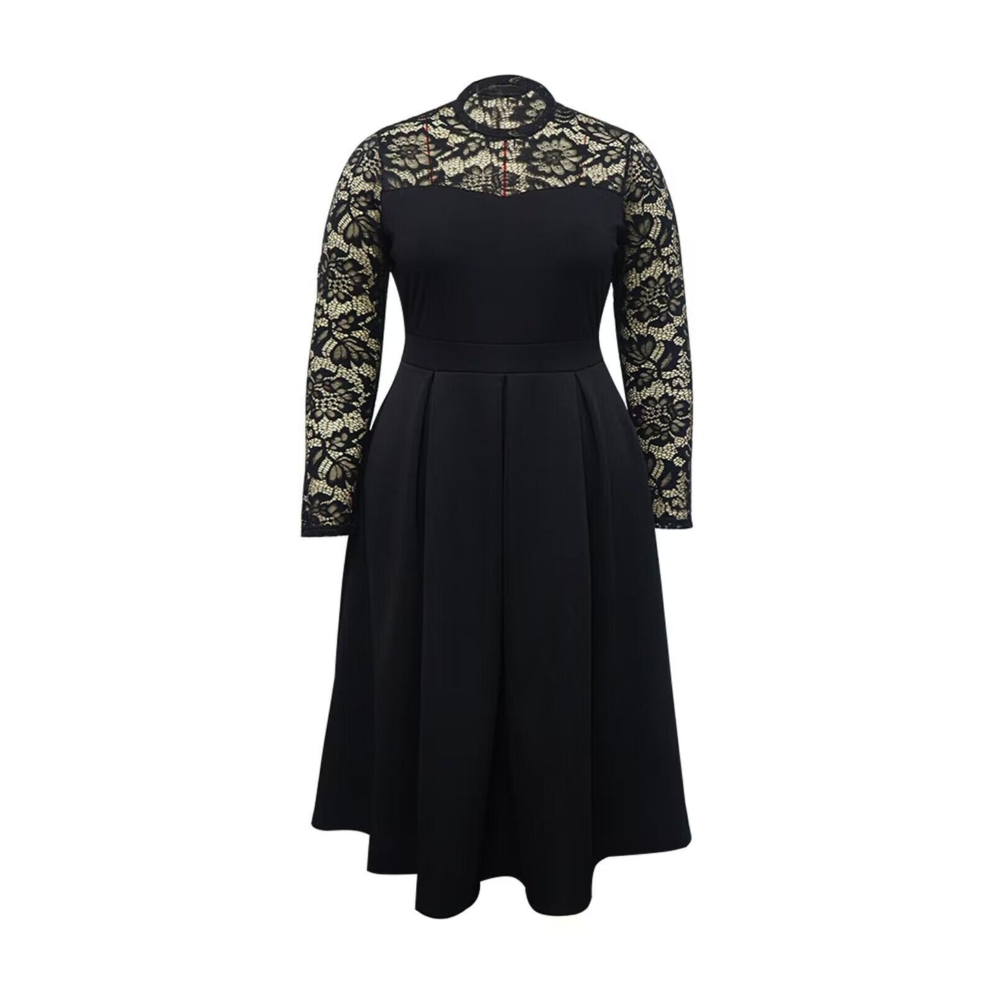 LADIES PLUS SIZE LACE SLEEVE DRESS BLACK (SIZE XL - 5XL)
