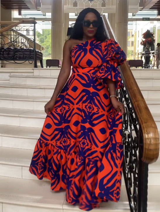 LADIES PLUS SIZE LONG DRESS ORANGE (SIZE S - 3XL)