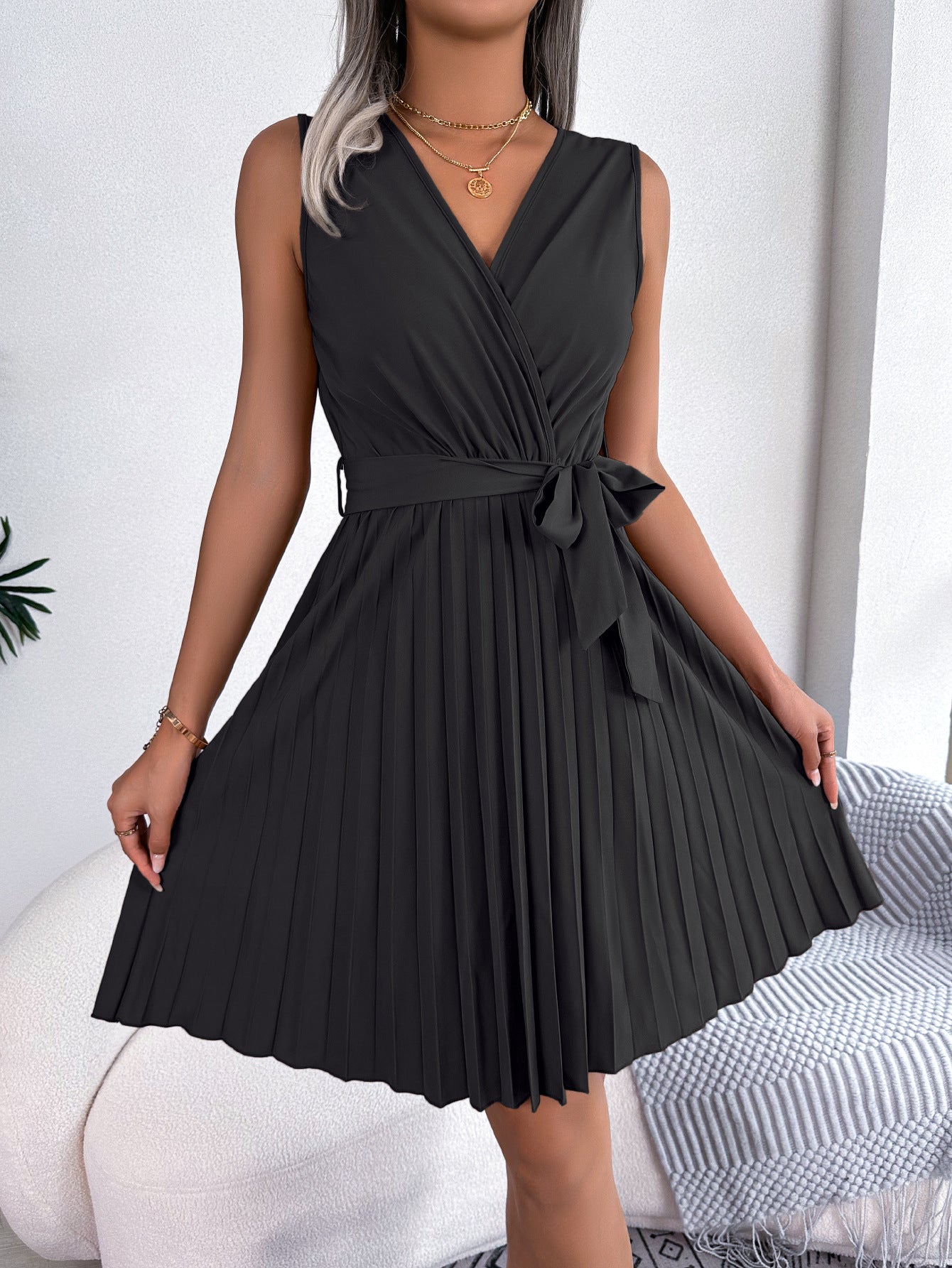LADIES PLUS SIZE SLEEVELESS DRESS KHAKI / LIGHT BLUE / BLACK (SIZE S - XL)