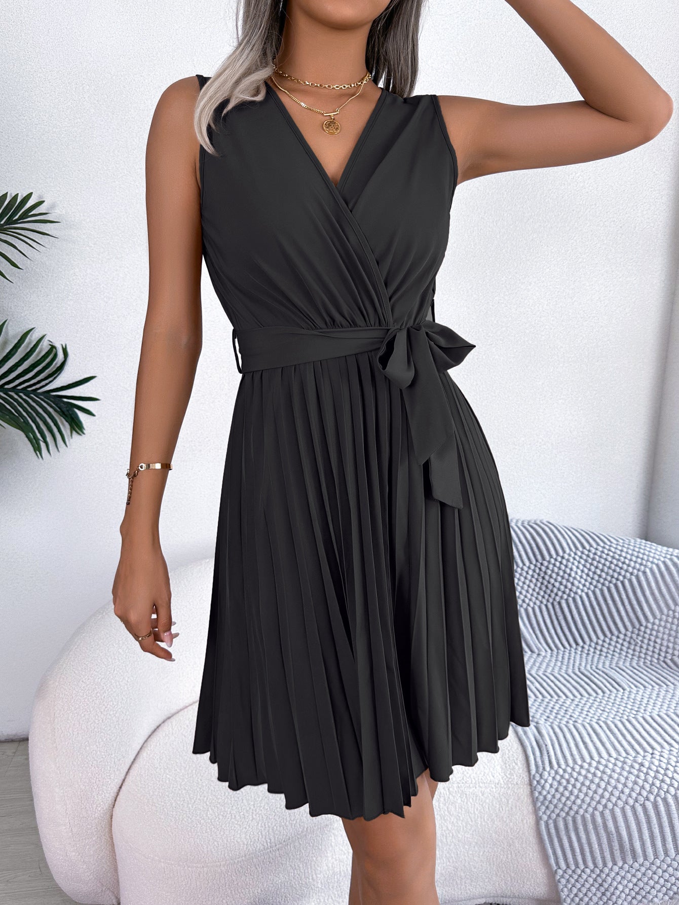 LADIES PLUS SIZE SLEEVELESS DRESS KHAKI / LIGHT BLUE / BLACK (SIZE S - XL)