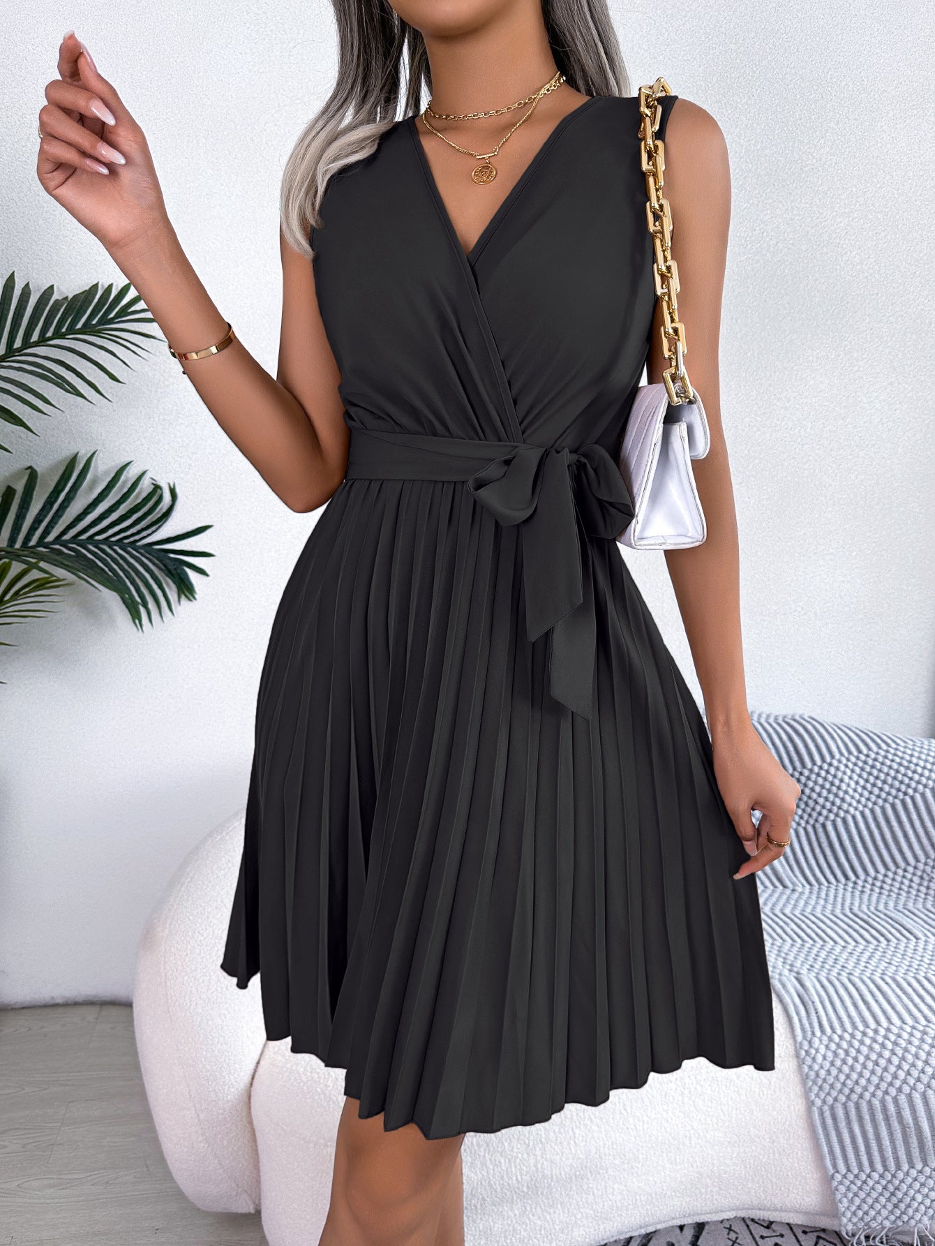 LADIES PLUS SIZE SLEEVELESS DRESS KHAKI / LIGHT BLUE / BLACK (SIZE S - XL)