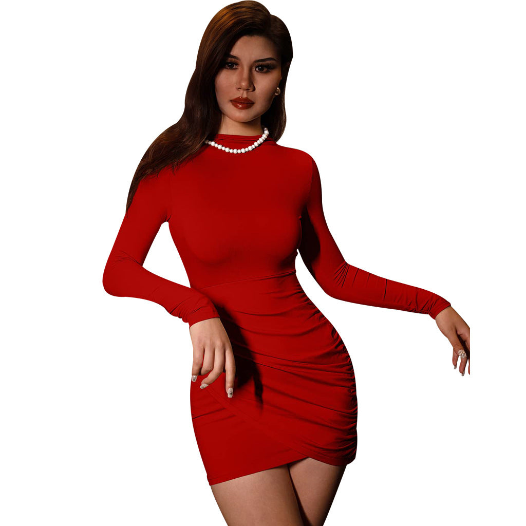 LADIES LONG SLEEVE MINI DRESS RED / GRAY / BLACK / ARMY GREEN / BLUE