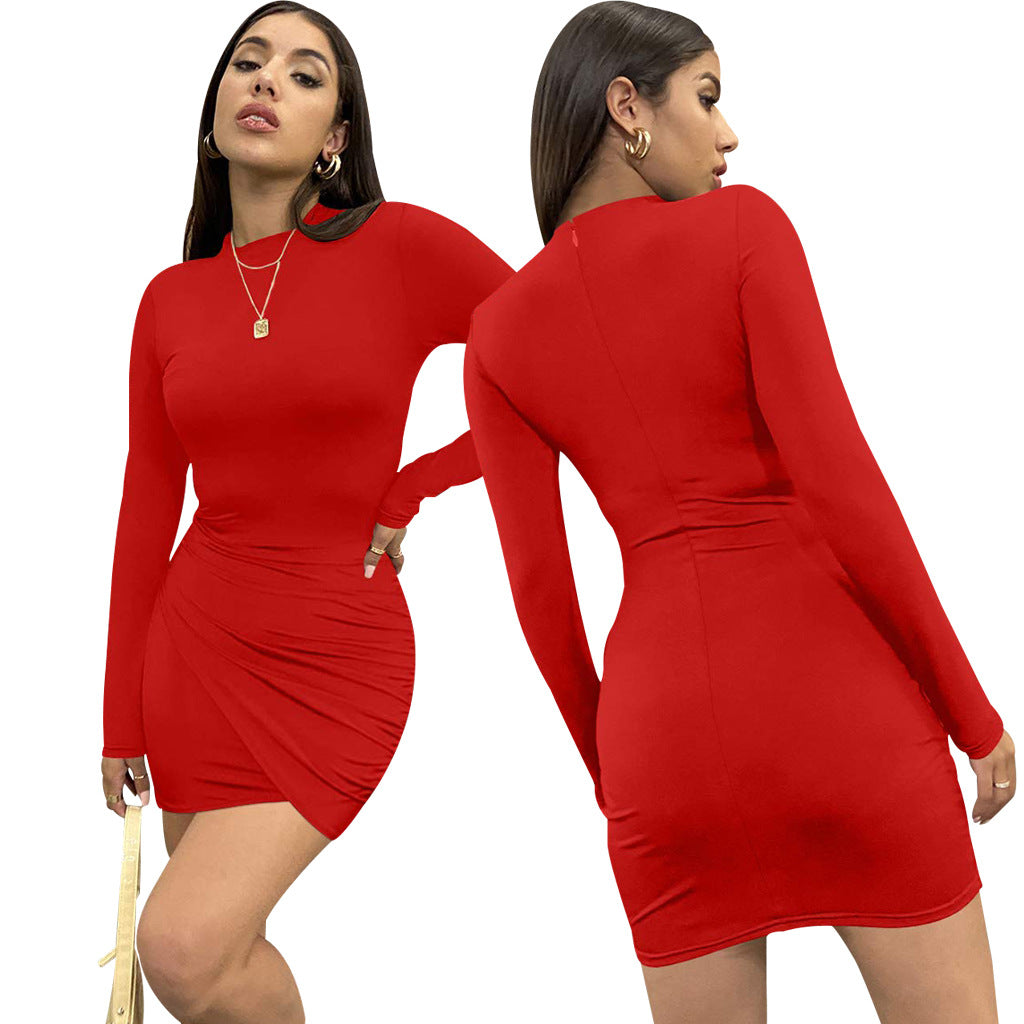 LADIES LONG SLEEVE MINI DRESS RED / GRAY / BLACK / ARMY GREEN / BLUE