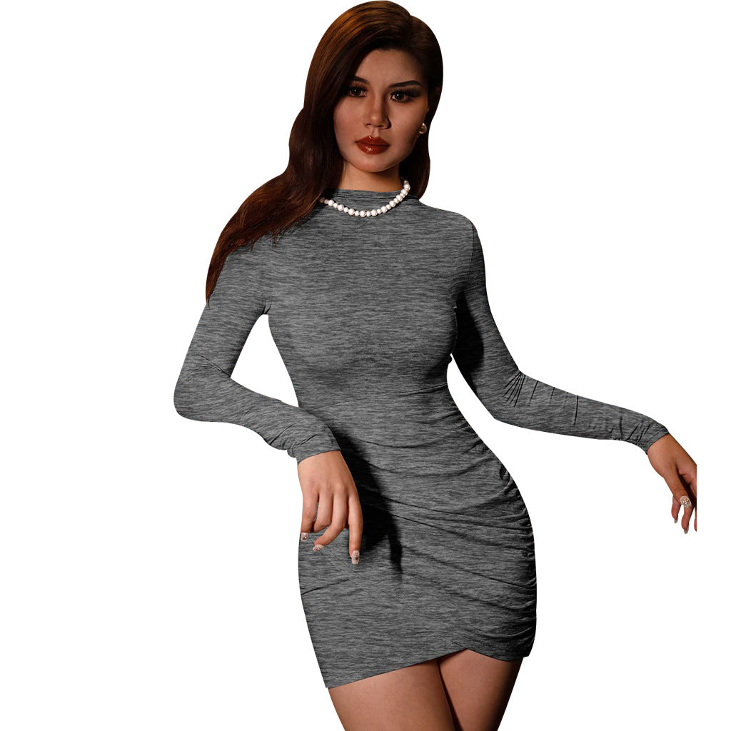 LADIES LONG SLEEVE MINI DRESS RED / GRAY / BLACK / ARMY GREEN / BLUE