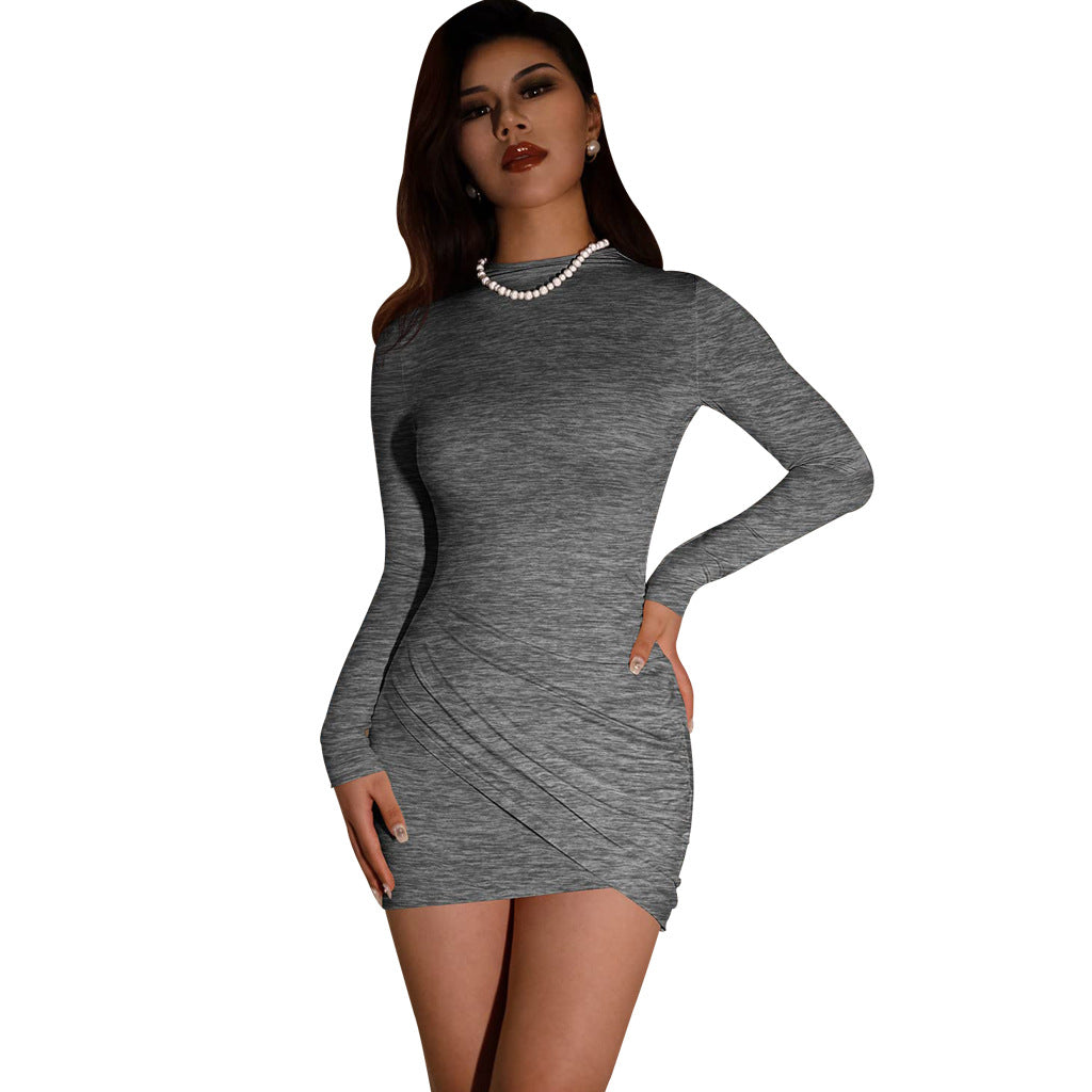 LADIES LONG SLEEVE MINI DRESS RED / GRAY / BLACK / ARMY GREEN / BLUE