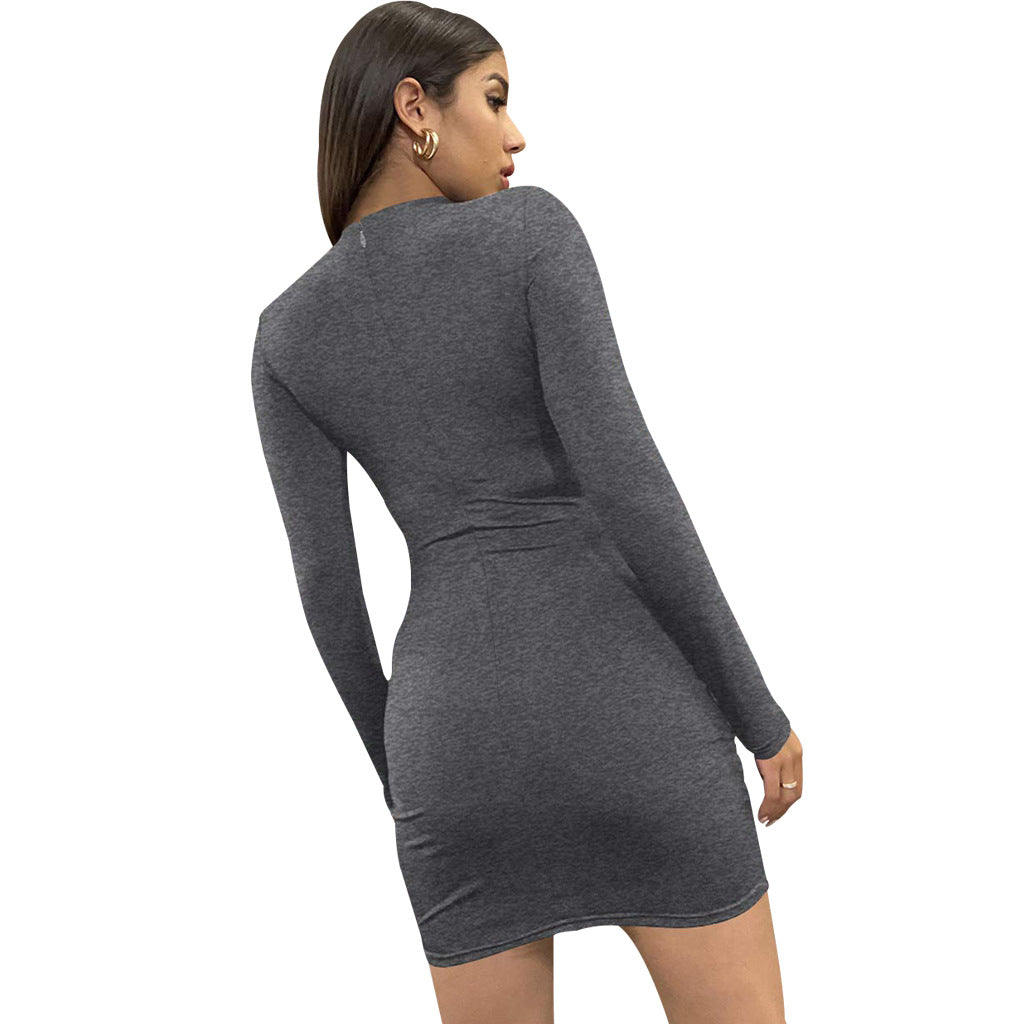 LADIES LONG SLEEVE MINI DRESS RED / GRAY / BLACK / ARMY GREEN / BLUE