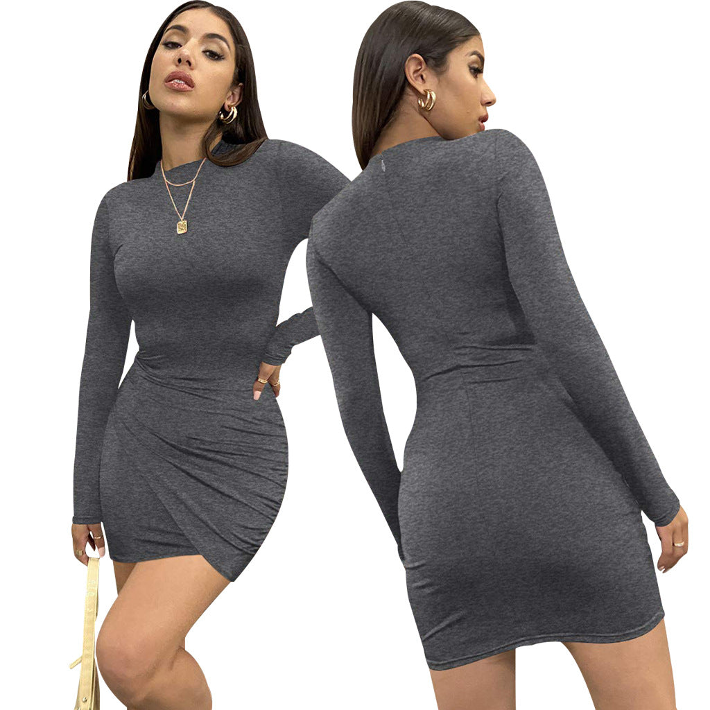 LADIES LONG SLEEVE MINI DRESS RED / GRAY / BLACK / ARMY GREEN / BLUE