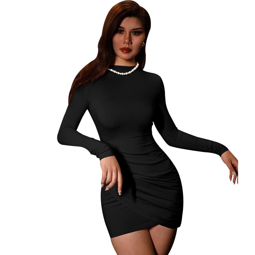 LADIES LONG SLEEVE MINI DRESS RED / GRAY / BLACK / ARMY GREEN / BLUE