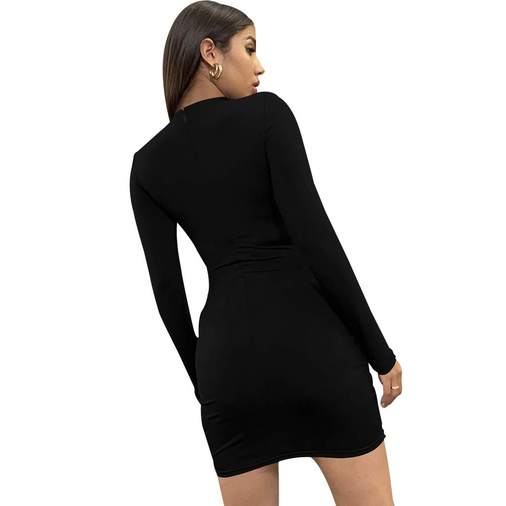 LADIES LONG SLEEVE MINI DRESS RED / GRAY / BLACK / ARMY GREEN / BLUE