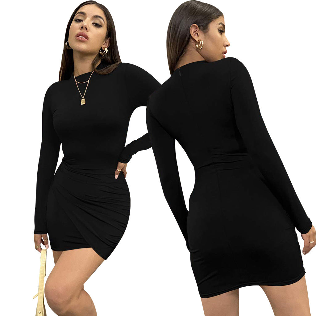 LADIES LONG SLEEVE MINI DRESS RED / GRAY / BLACK / ARMY GREEN / BLUE