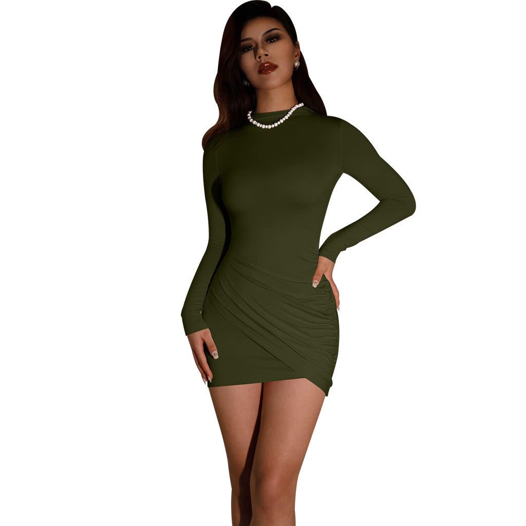 LADIES LONG SLEEVE MINI DRESS RED / GRAY / BLACK / ARMY GREEN / BLUE
