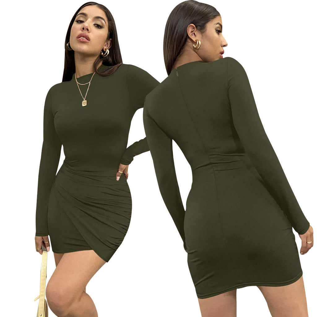 LADIES LONG SLEEVE MINI DRESS RED / GRAY / BLACK / ARMY GREEN / BLUE