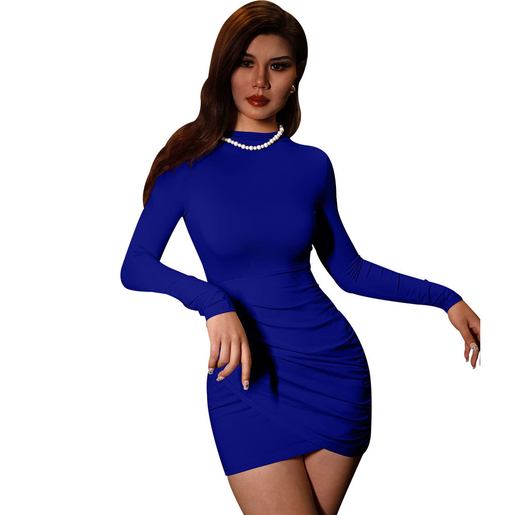 LADIES LONG SLEEVE MINI DRESS RED / GRAY / BLACK / ARMY GREEN / BLUE