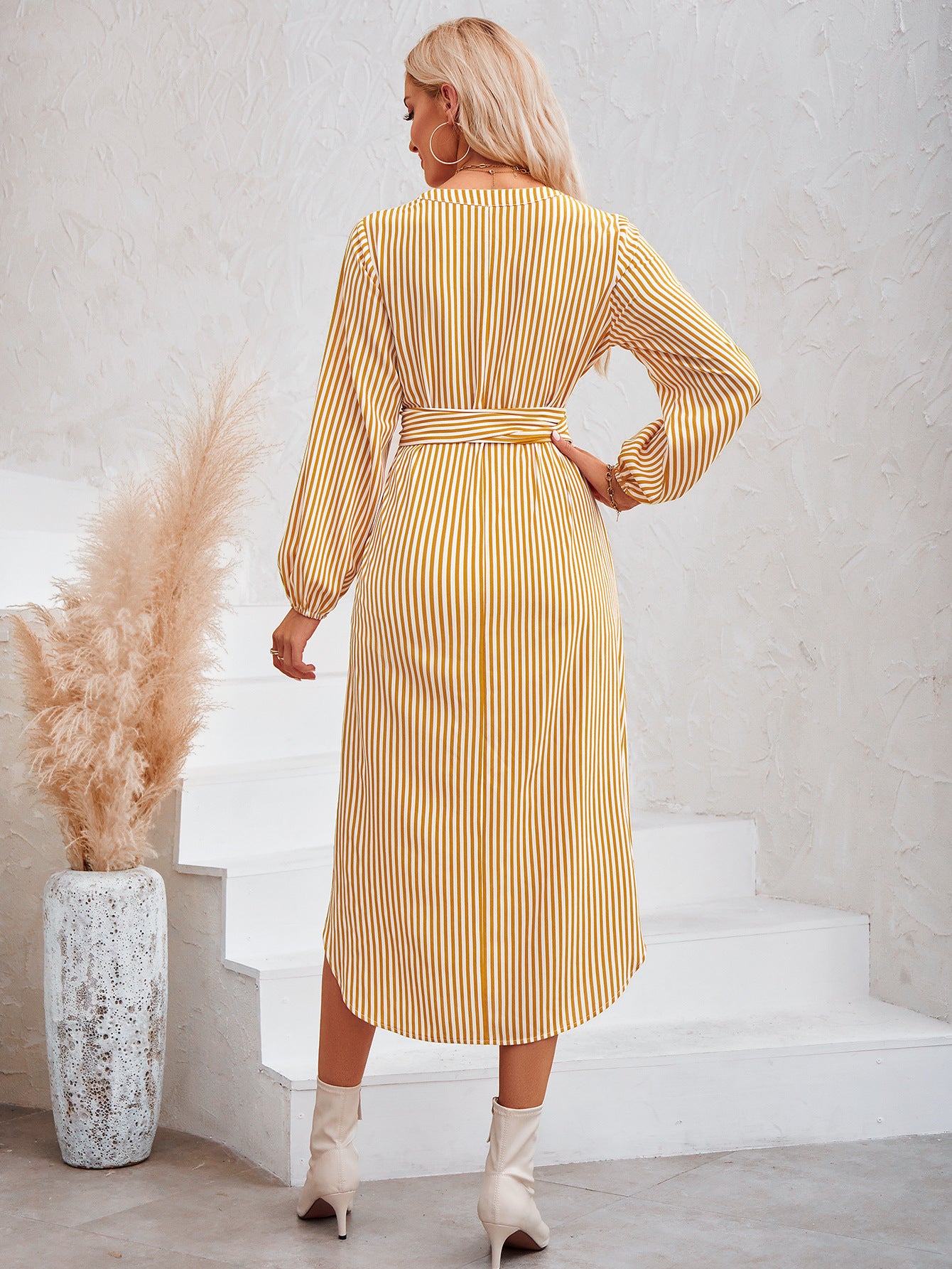 LADIES LONG SLEEVE DRESS BLUE / YELLOW / COFFEE (SIZE S - XL)