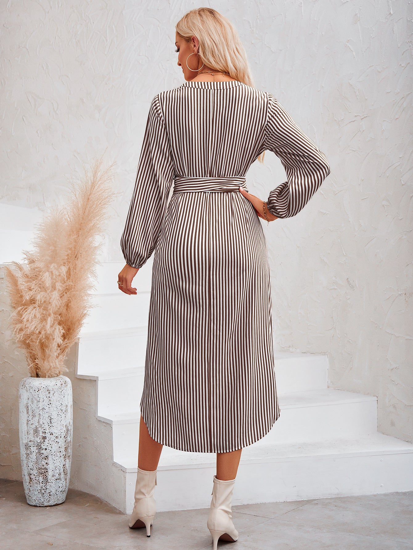 LADIES LONG SLEEVE DRESS BLUE / YELLOW / COFFEE (SIZE S - XL)