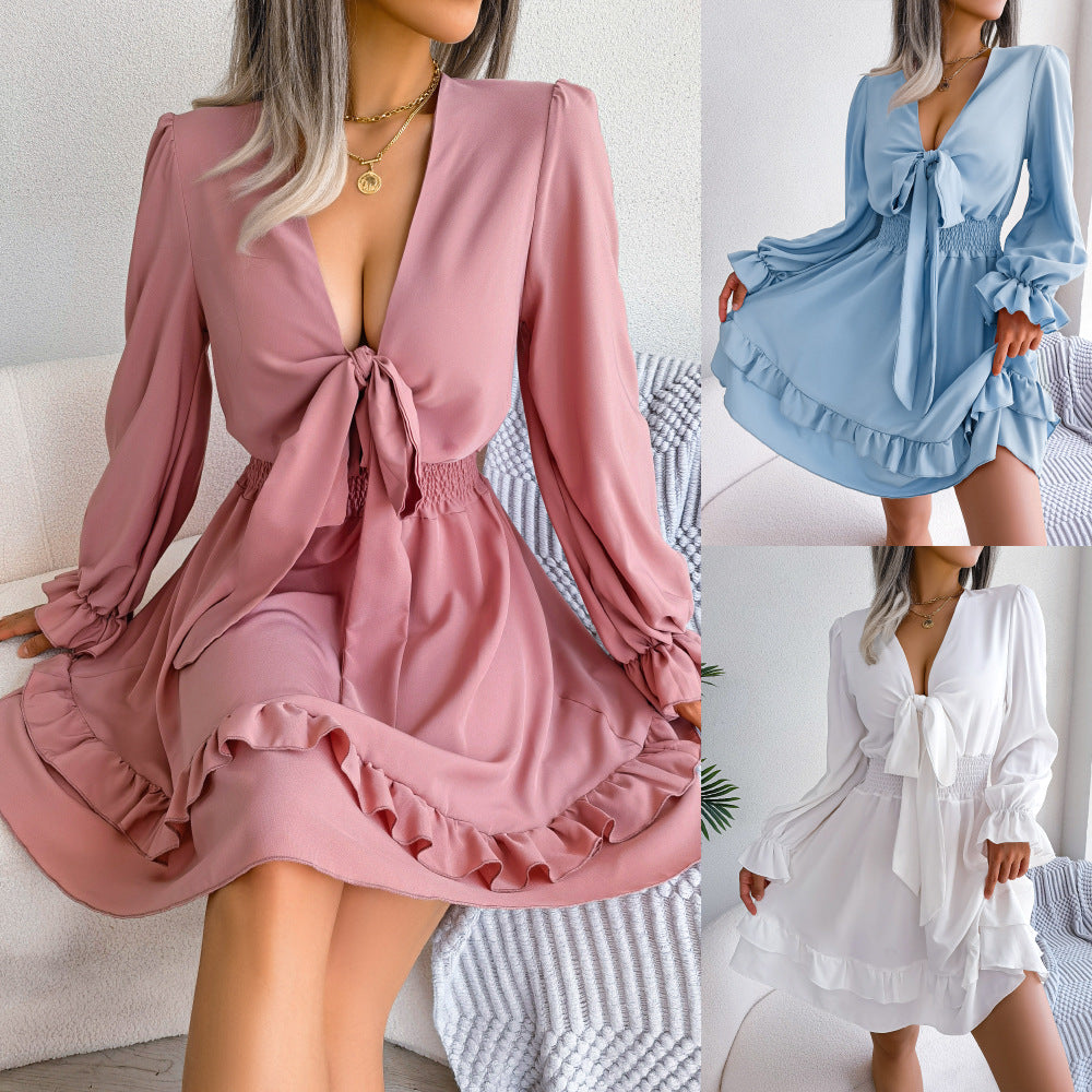 LADIES LONG SLEEVE DRESS WHITE / PINK / LIGHT BLUE (SIZE S / M / L / XL