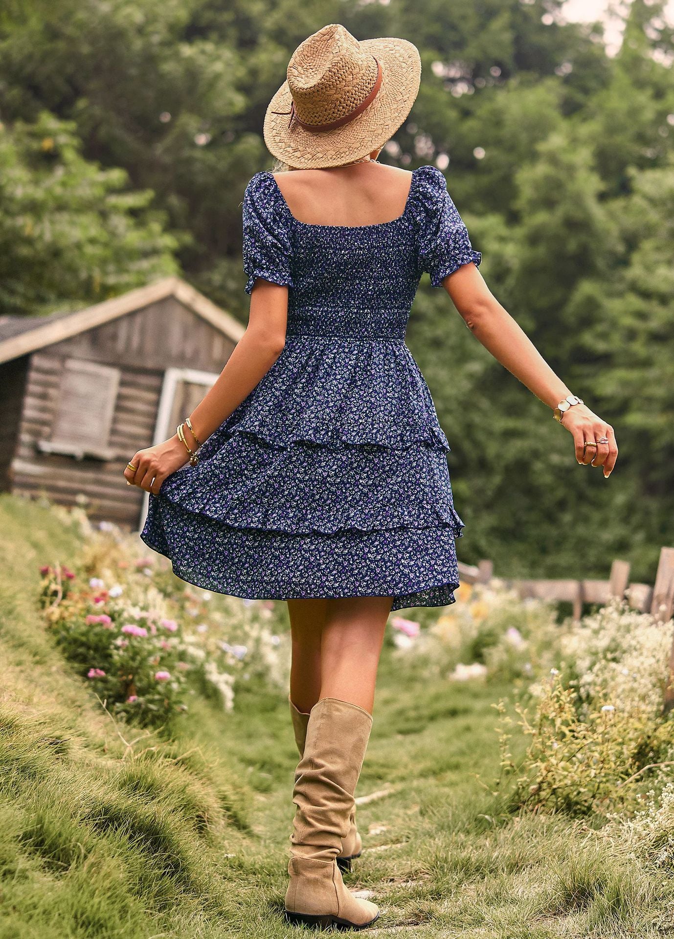 LADIES SHORT SLEEVE DRESS BLUE MULTI / PINK MULTI / YELLOW MULTI / NAVY BLUE MULTI (SIZE S - XL)