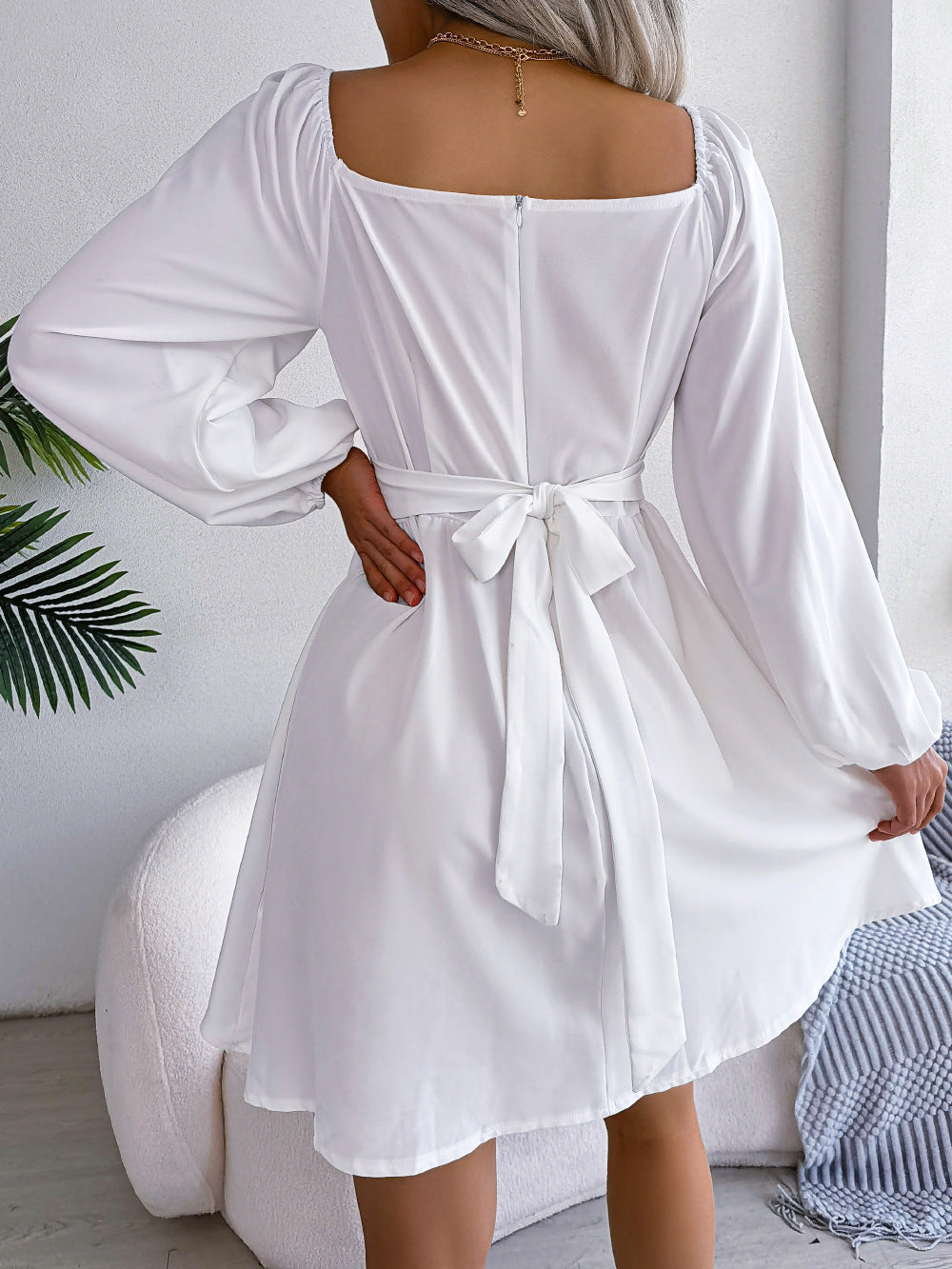 LADIES LONG SLEEVE DRESS WHITE / WINE RED / BLUE (SIZE S - XL)