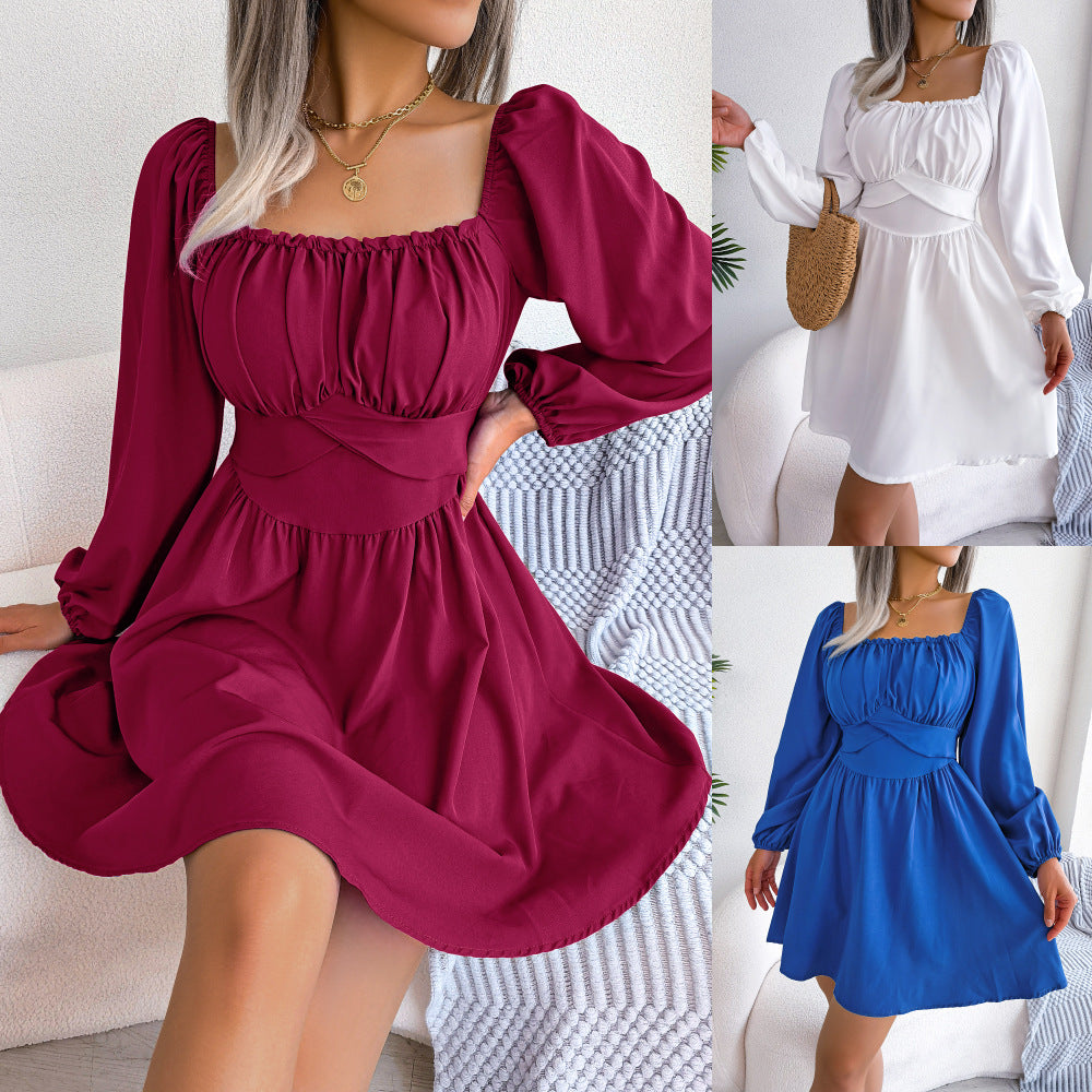 LADIES LONG SLEEVE DRESS WHITE / WINE RED / BLUE (SIZE S - XL)