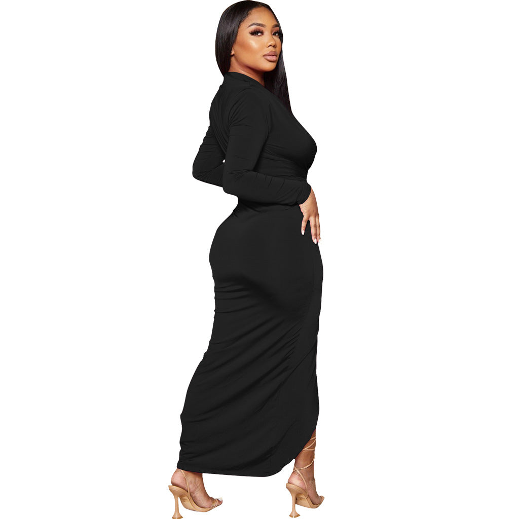 LADIES LONG SLEEVE DRESS WITH SLIT 5 COLOURS (SIZE S - 2XL)