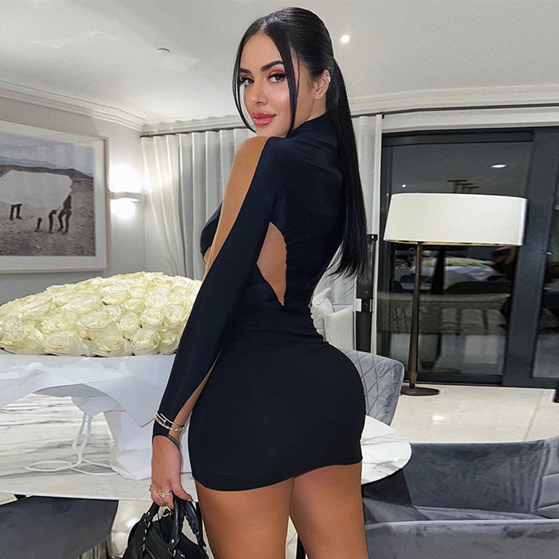 LADIES SEXY MESH SLEEVE DRESS BLACK (SIZE S - L)