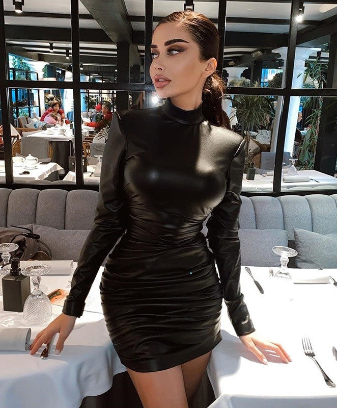 LADIES PU LEATHER DRESS BLACK (SIZE S - L)