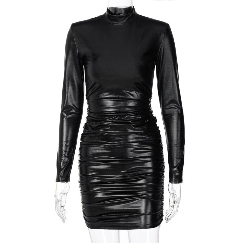 LADIES PU LEATHER DRESS BLACK (SIZE S - L)