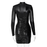 LADIES PU LEATHER DRESS BLACK (SIZE S - L)