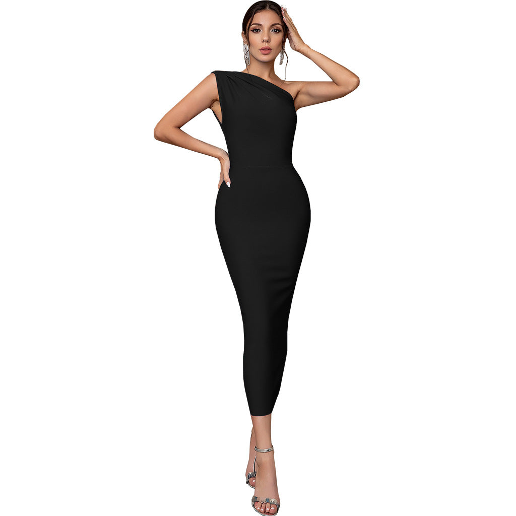 LADIES ONE SLEEVE DRESS BLACK / BLUE / RED (SIZE S - 2XL)