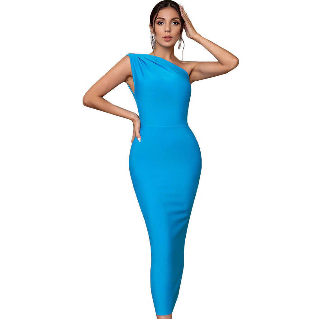 LADIES ONE SLEEVE DRESS BLACK / BLUE / RED (SIZE S - 2XL)